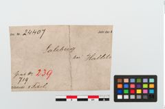 Etikett zu Bronzehalbmondgehängefibel (NHMW-PRAE-024407)